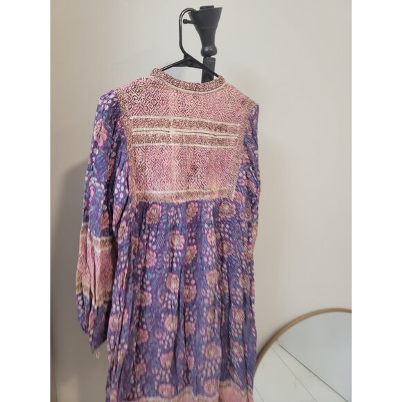 Adini Vintage Cotton Maxi Dress Small Pink Purple Gold Floral Boho 1970s - Picture 5 of 6